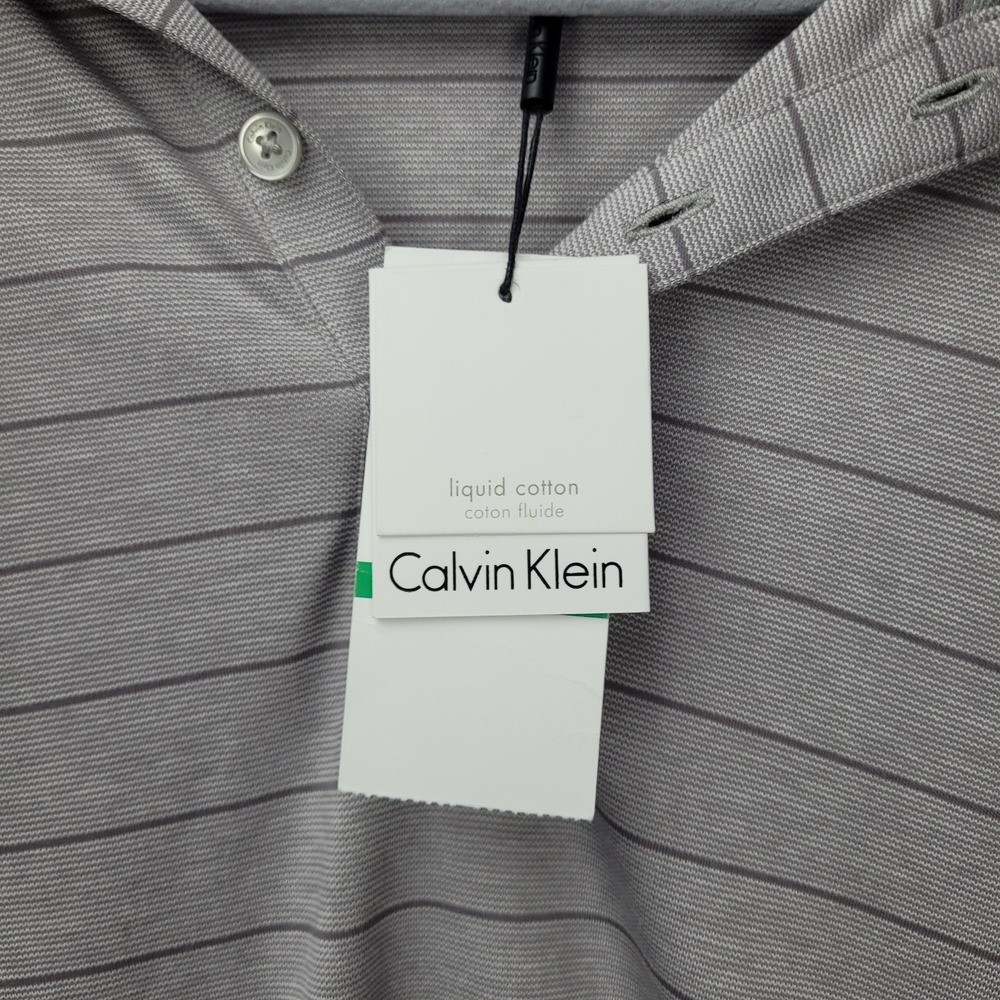 Calvin Klein Polo Shirt L‎ Gray Stripe Classic Fit Short Sleeve Casual Menswear - Picture 4 of 10